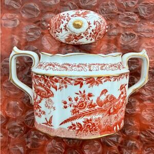 Royal Crown Derby Red Aves Covered Sugar Bowl Fine English Bone China Pheasant